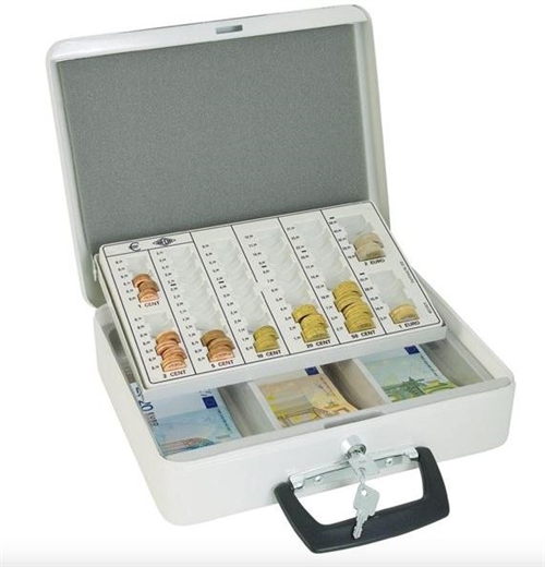 Pengekasse med nøgle og møntbakke, EURO, 31,5 x 24,5 x 95cm